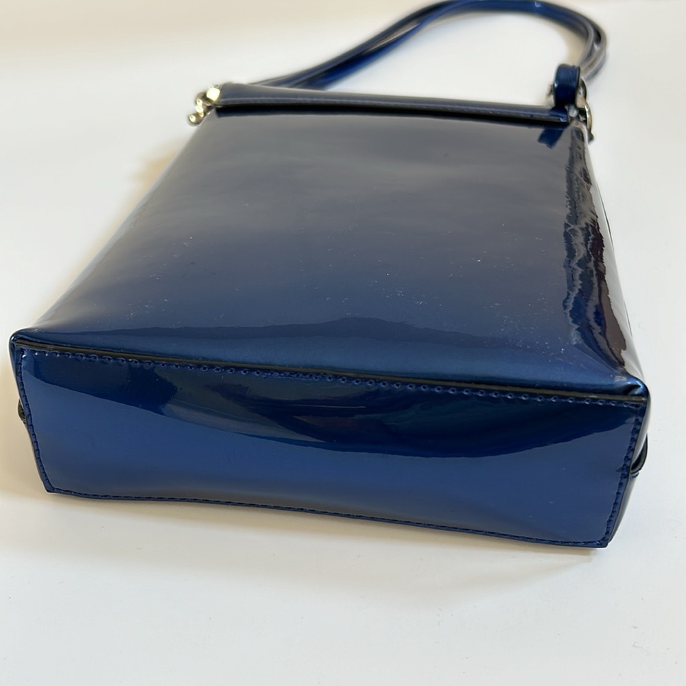 SOLD Elegant Blue Patent Leather Crossbody Bag - Picture 8 of 11
